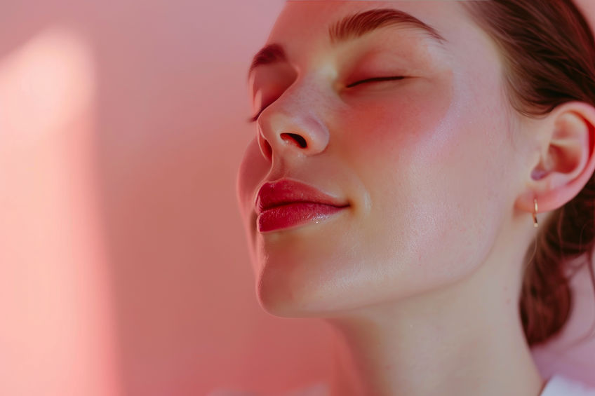Soft Pink Delight: Close-Up of a Woman Enjoying Soothing Treatment